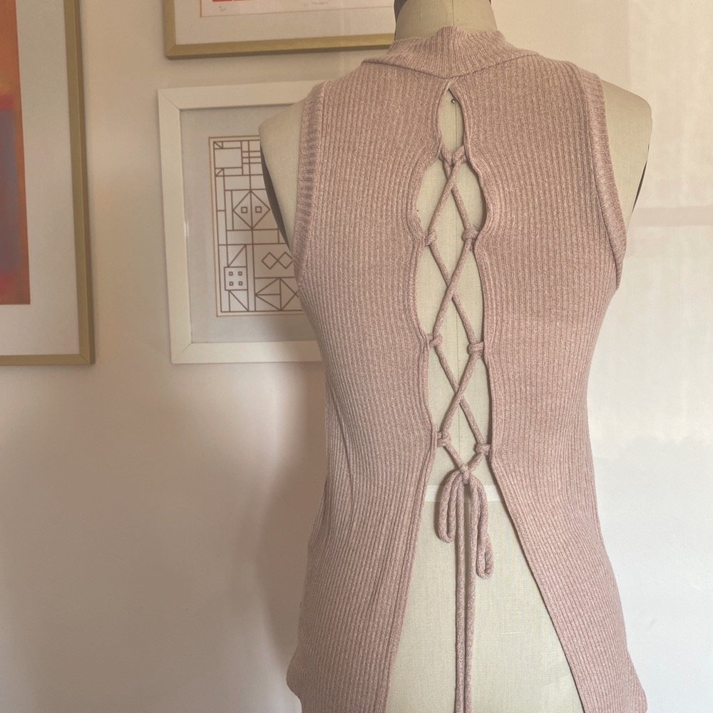 Free People Lace Up Back Mock Neck Tank